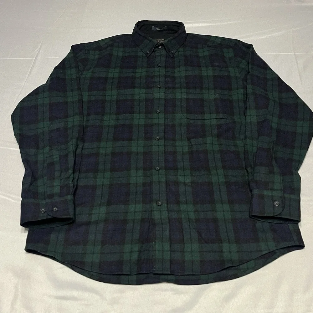 Pendleton Fireside Shirt Mens M Green Black Watch Tartan Plaid Wool Button Up